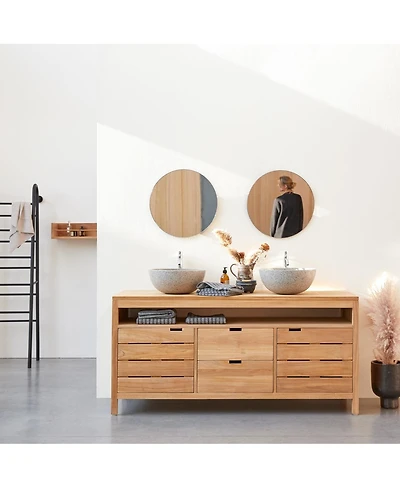 Tikamoon Solid teak wood vanity cabinet wash-stand counterdesign drawers bathroom