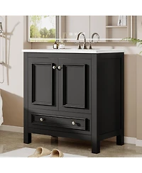 Tribesigns 30" Modern Bathroom Vanity with Sink, Bathroom Sink Cabinet with 2 Doors and 1 Drawer, Solid Wooden Frame, White