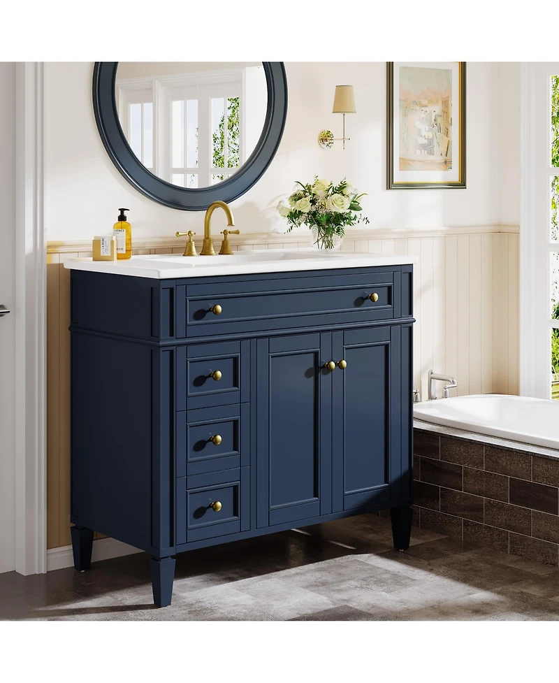 Tribesigns Modern Bathroom Vanity with Sink, Freestanding Vanity Cabinet with 3 Drawers, Storage Cabinet & Ceramic Undermount Basin