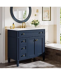 Tribesigns Modern Bathroom Vanity with Sink, Freestanding Vanity Cabinet with 3 Drawers, Storage Cabinet & Ceramic Undermount Basin