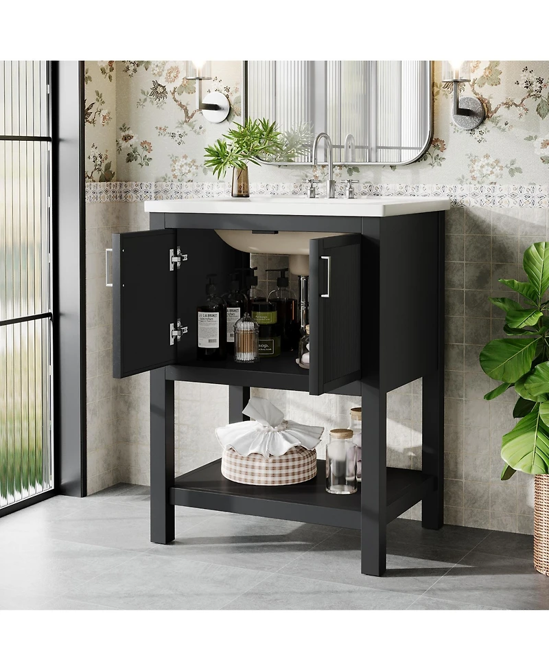 Tribesigns 24" Bathroom Vanity with Sink, Modern Freestanding Ceramic Porcelain Basin