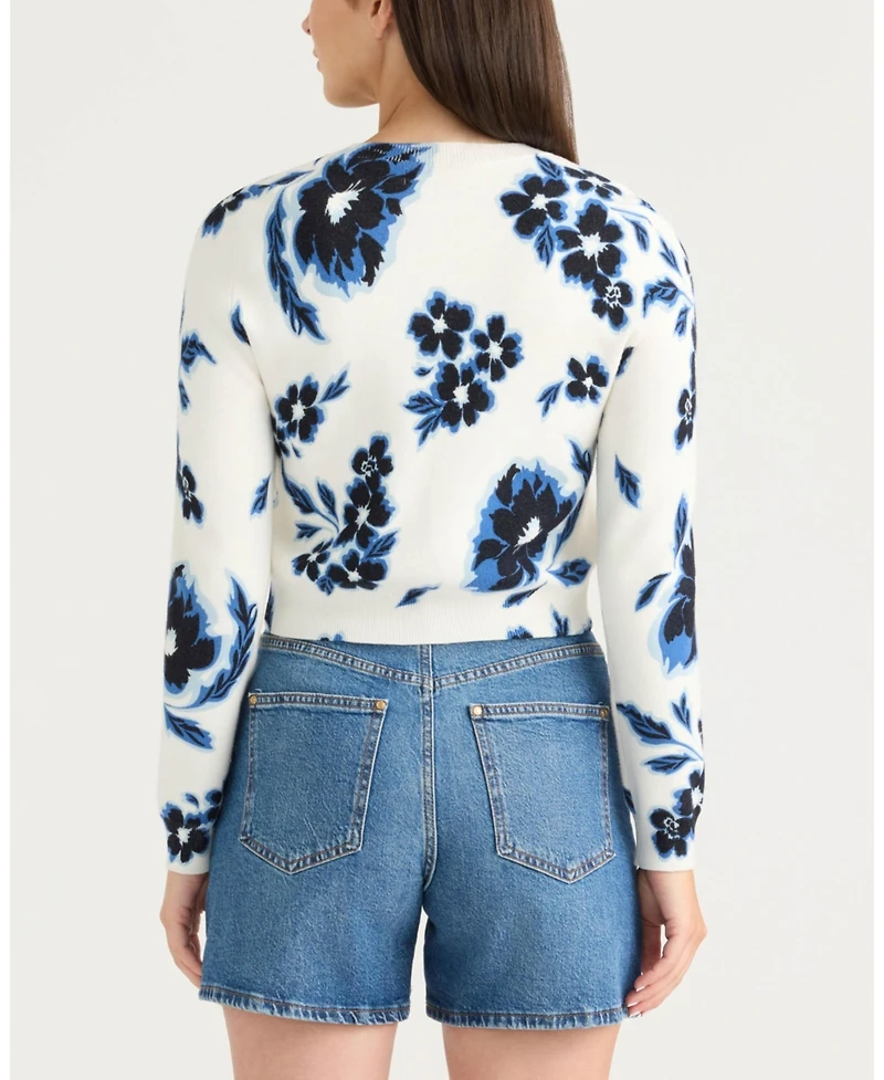 Ellen Tracy Women's Trancy Floral Printed Button Front Cardigan