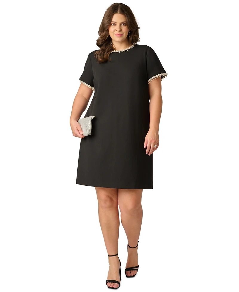 Adrianna Papell Plus Short-Sleeve Crew Neck Short Dress
