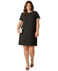 Adrianna Papell Plus Short-Sleeve Crew Neck Short Dress