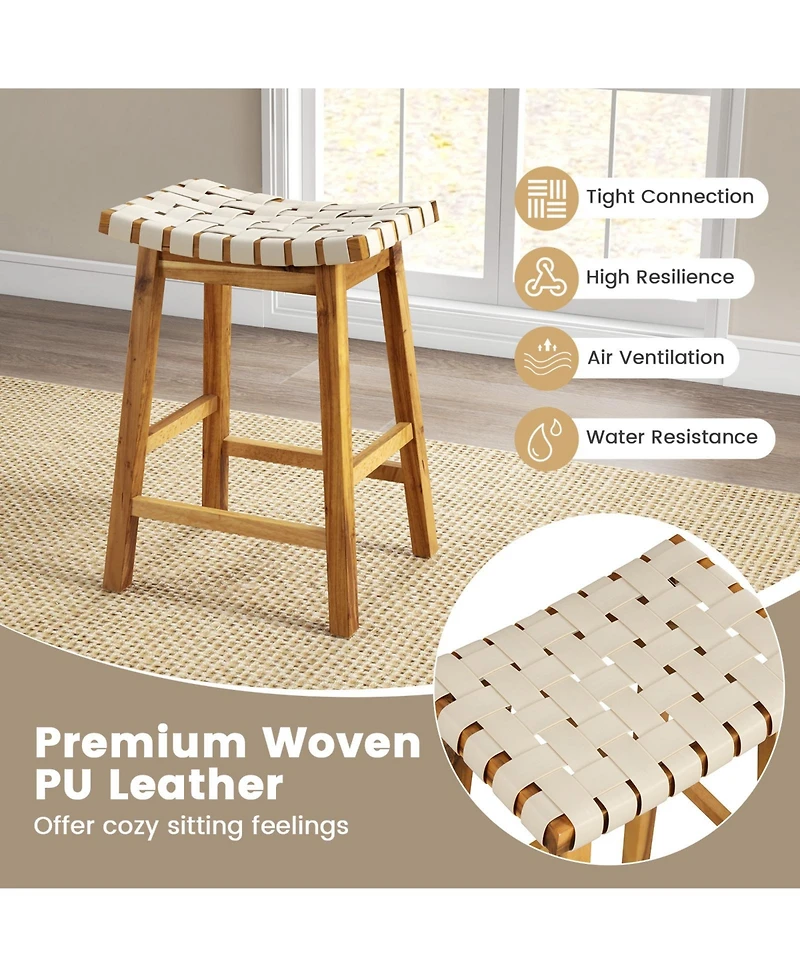 Slickblue Set of 2 Faux Leather Bar Stools with Woven Curved Seat