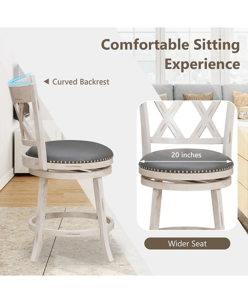 Slickblue 25.5 Inch Hand-Antiqued Stool Set of 2 with Wider Padded Seat