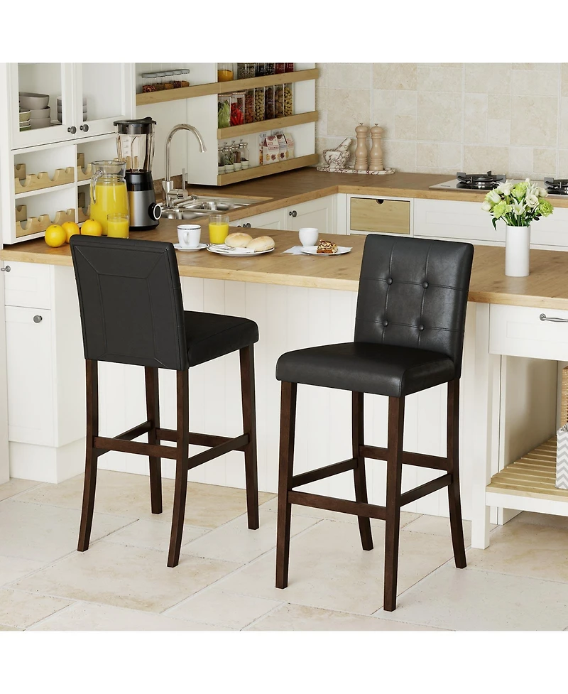 Slickblue Set of 2 Pvc Dining Leather Bar Stools with Solid Wood Legs-29 inches