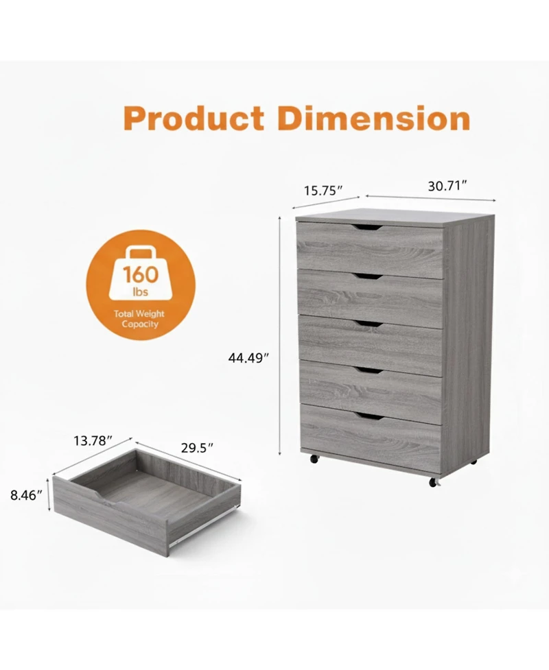 flynama Modern 4 Drawer Dresser Mdf Cabinet with Wheels for Bedroom Living Room Entryway