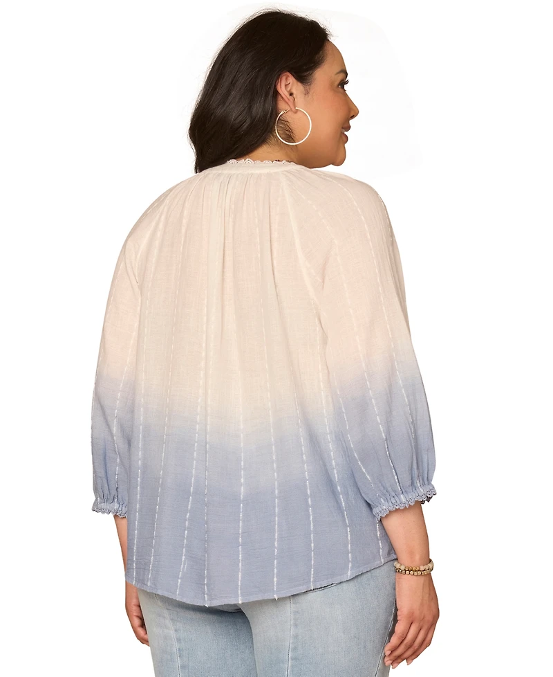 Democracy Plus 3/4-Length-Blouson-Sleeve Woven Top
