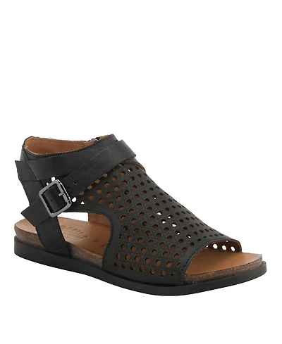 Spring Step Covington Women's Leather Cut-Out Sandals with Ankle Coverage and Buckle Detail