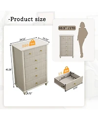 flynama Minimalist 6 Drawer Dresser Cream Finish Sturdy Construction for Bedroom Living Room Storage