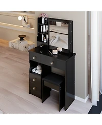 flynama 29.2 Inch Small Space Vanity Table Set with Mirror & Stool Compact Home Dressing Desk
