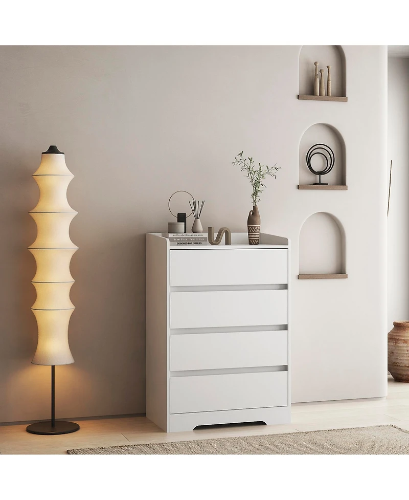 flynama 4 Drawer Dresser White 100 Waterproof Modern Wooden Cabinet Sturdy Frame for Bedroom Living Room Office