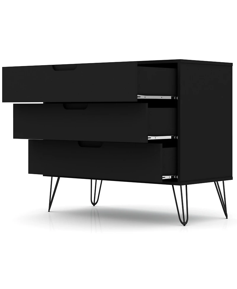 flynama Mid Century Modern 3 Drawer Dresser 35.24L 30.15H 17.52D for Bedroom with Metal Legs