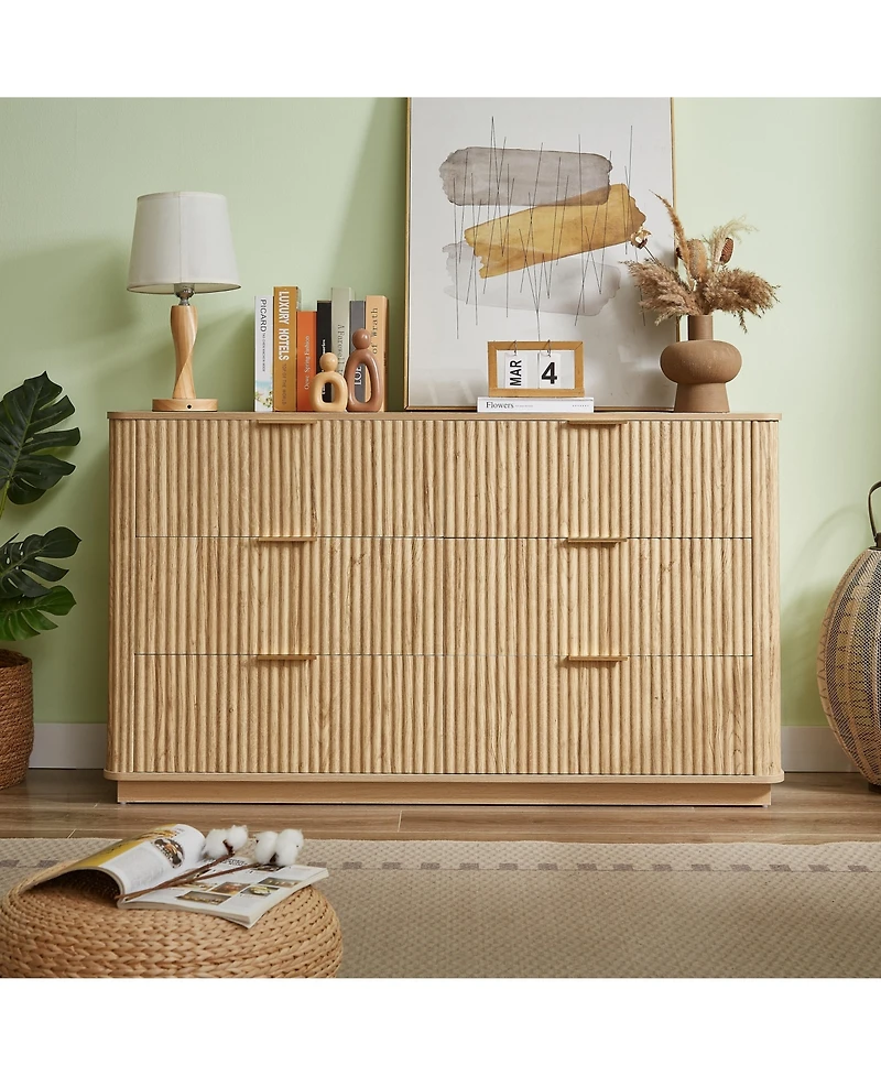 flynama 6 Drawer Minimalist Dresser Easy Clean Cabinet for Home Office Home Furniture With Spacious Drawers Easy Assembly