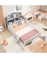 Flynama Full Size Headboard Storage Cabinet with Chalkboard for Montessori Bed