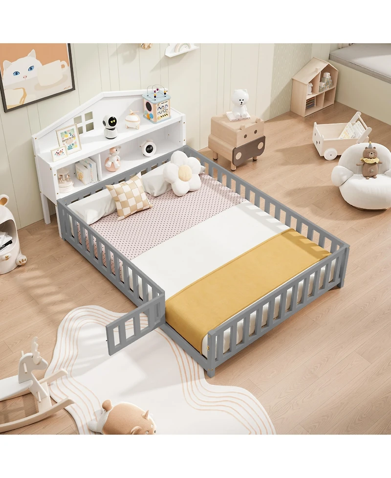 Flynama Full Size Headboard Storage Cabinet with Chalkboard for Montessori Bed