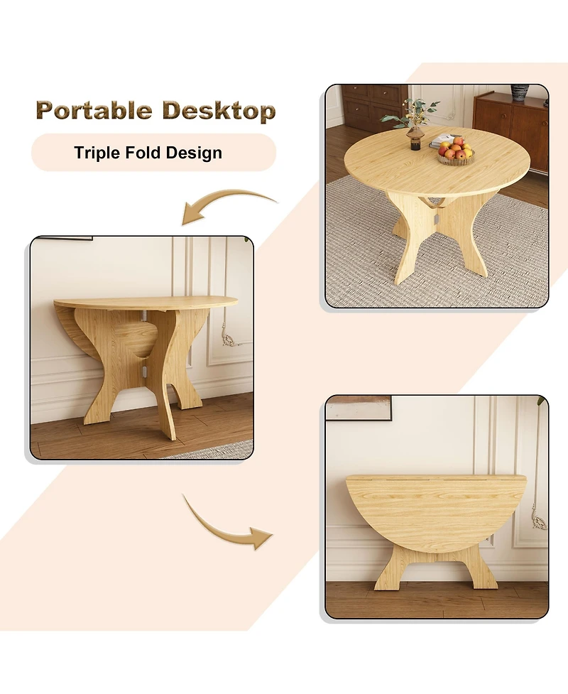 Rainsken Folding Dining Table, Round Mdf Drop Leaf Table for 2–4 People, for Kitchen, Balcony, or Small Apartments