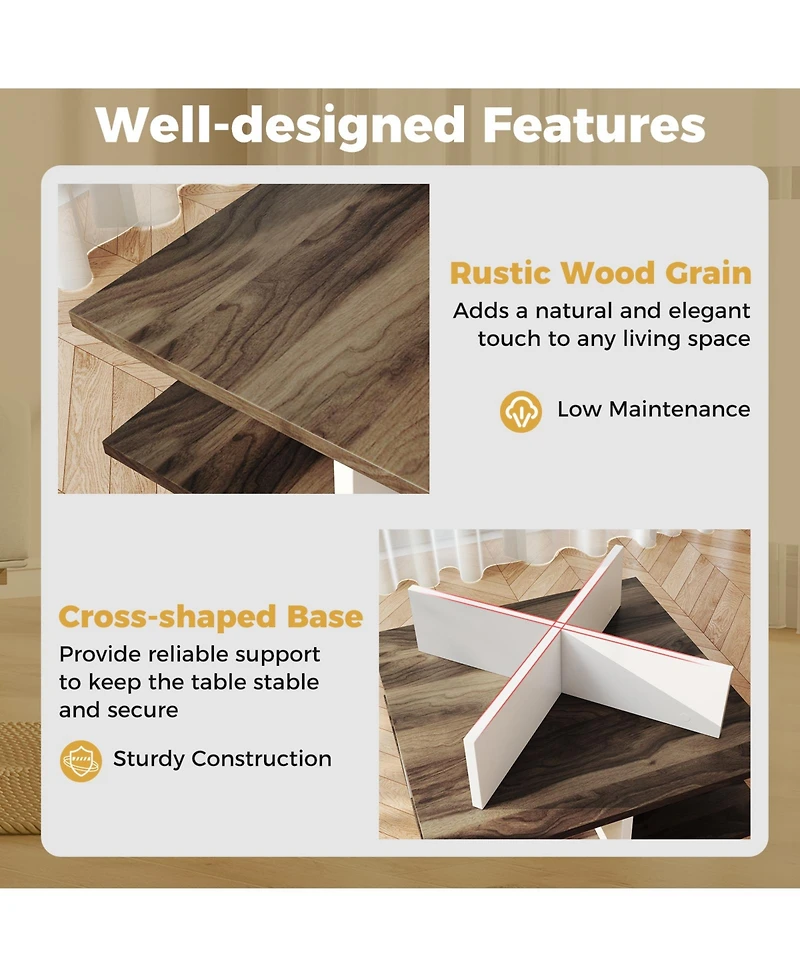 Sugift 2-Tier Square Coffee Table with 4 Storage Compartments-Walnut