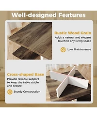 Sugift 2-Tier Square Coffee Table with 4 Storage Compartments-Walnut