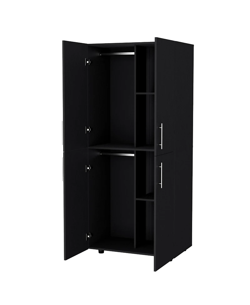 flynama Hazel Armoire Melamine with Two Doors Four Shelves and Two Clothes Hanging Bars Bedroom Storage Organizer