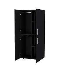 flynama Hazel Armoire Melamine with Two Doors Four Shelves and Two Clothes Hanging Bars Bedroom Storage Organizer