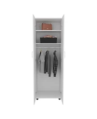 flynama Double Door Armoire with Two Interior Shelves, Hanging Rod and Metal Rack for Bedroom Clothes Storage