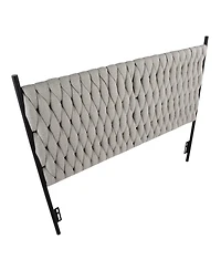 Flynama Queen Size Headboard Metal and Cream Fabric by Panel with Faux Leather Easy Clean Adjustable Height