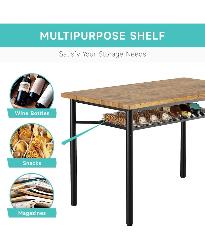 gaomon 5-Piece Rustic Wood and Metal Rectangular Dining Table Set with Storage Rack