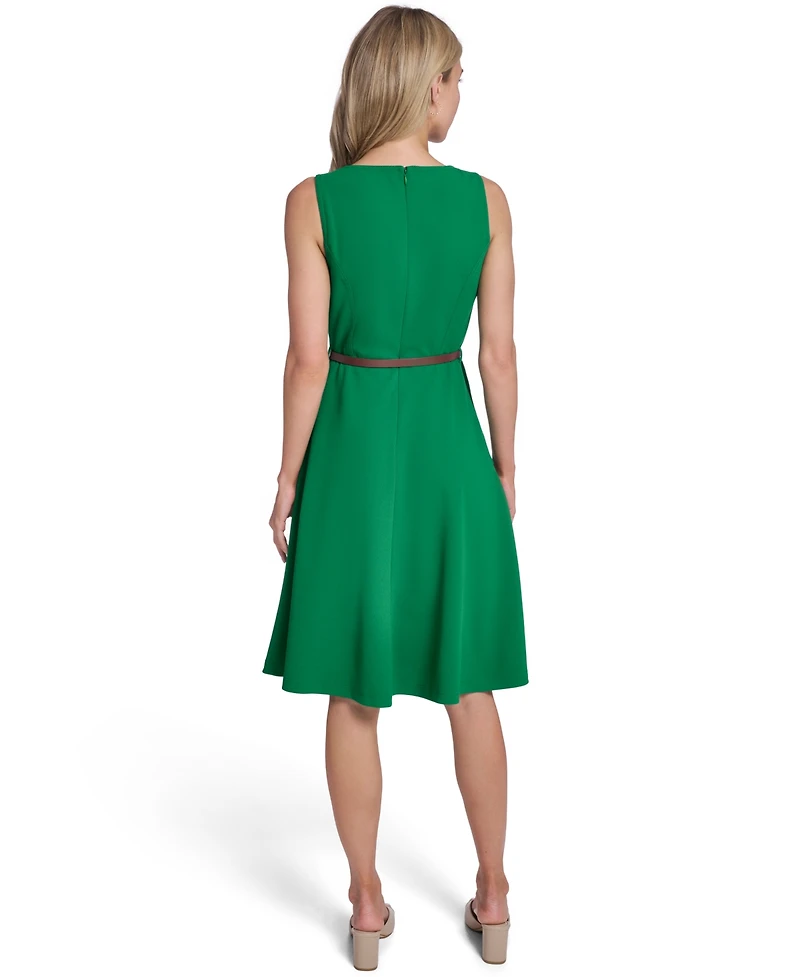 Calvin Klein Petite V-Neck Sleeveless Belted Dress
