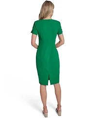 Calvin Klein Petite Short-Sleeve Jewel Neck Midi Sheath Dress