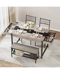 gaomon 4-Piece Farmhouse Rectangular Dining Table Set with 2 Chairs and Bench