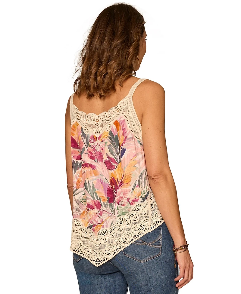 Democracy Petite Crochet Hem V-Neck Woven Tank