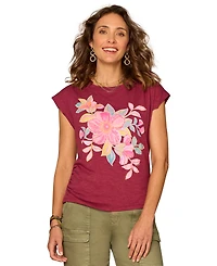 Democracy Petite Floral Print Crewneck Knit Top