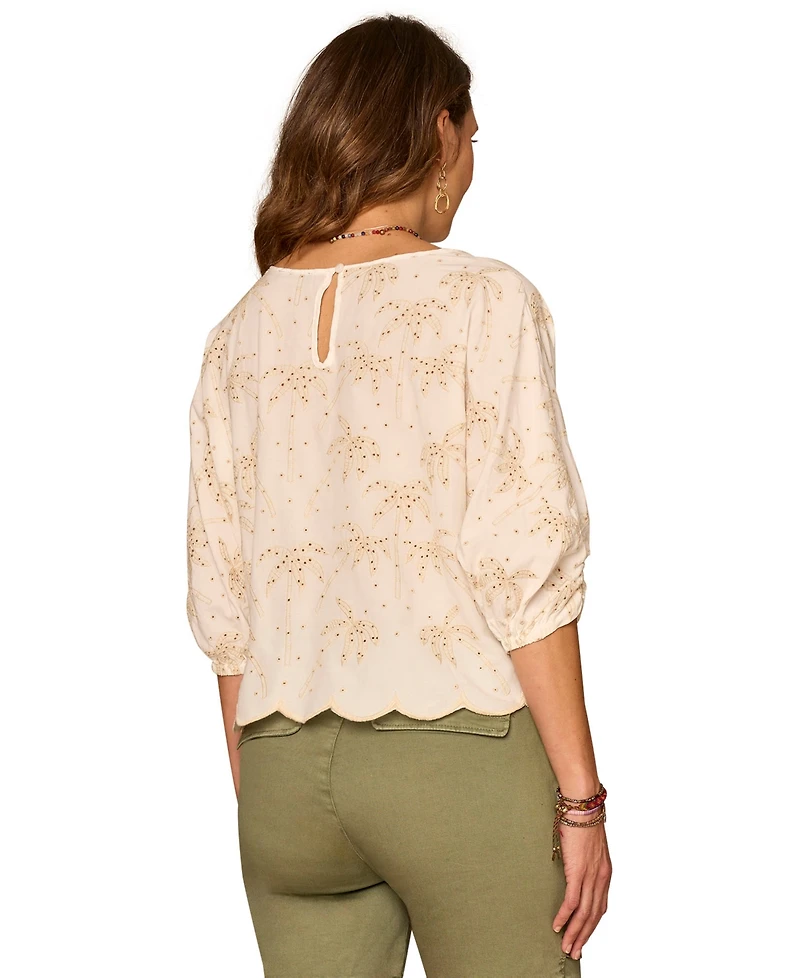 Democracy Petite Embroidered Boat Neck Woven Top