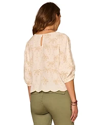 Democracy Petite Embroidered Boat Neck Woven Top
