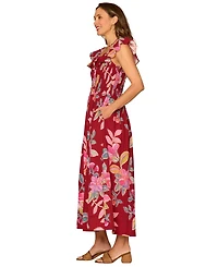 Democracy Petite Ruffle-Sleeve Floral U-Neck Maxi Dress