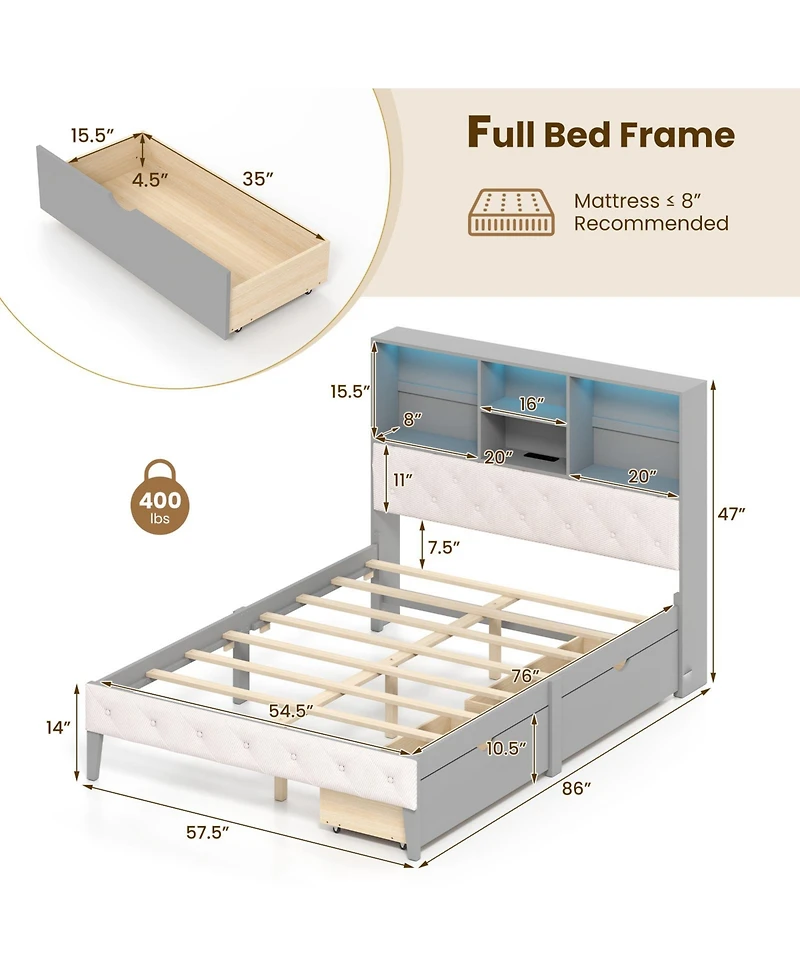 Slickblue Full Bed Frame with Storage Headboard and Led Lighting