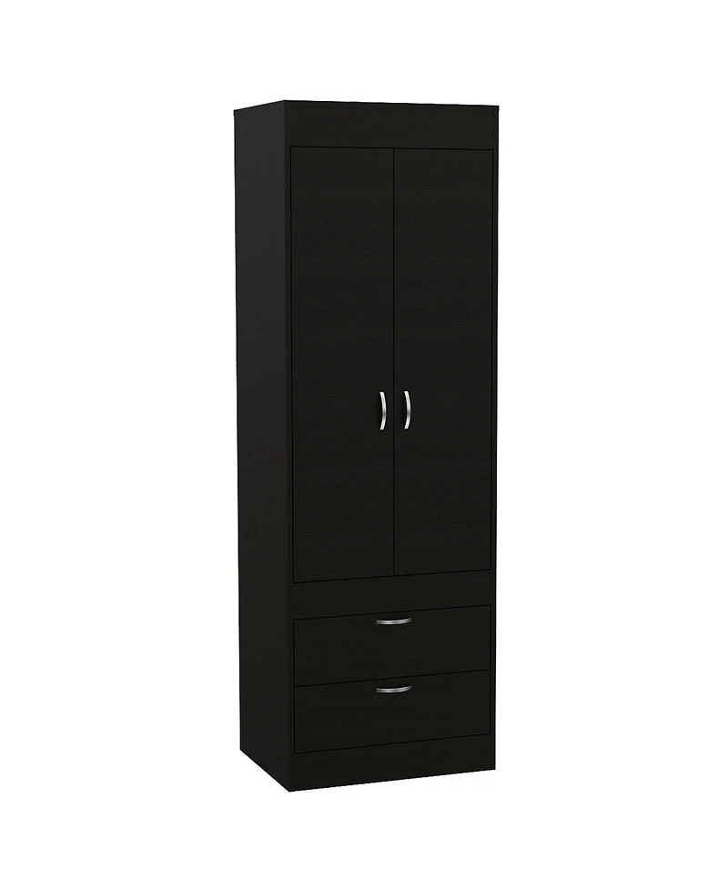 flynama Lisboa Armoire Double Door with 2 Drawers Hanging Rod Metal Handles