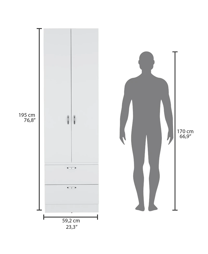 flynama 76inch High Armoire Wardrobe Closet with 2 Drawers Double Door Cabinet 1 Shelf and Hanging Rod Bedroom Clothes Storage Organizer