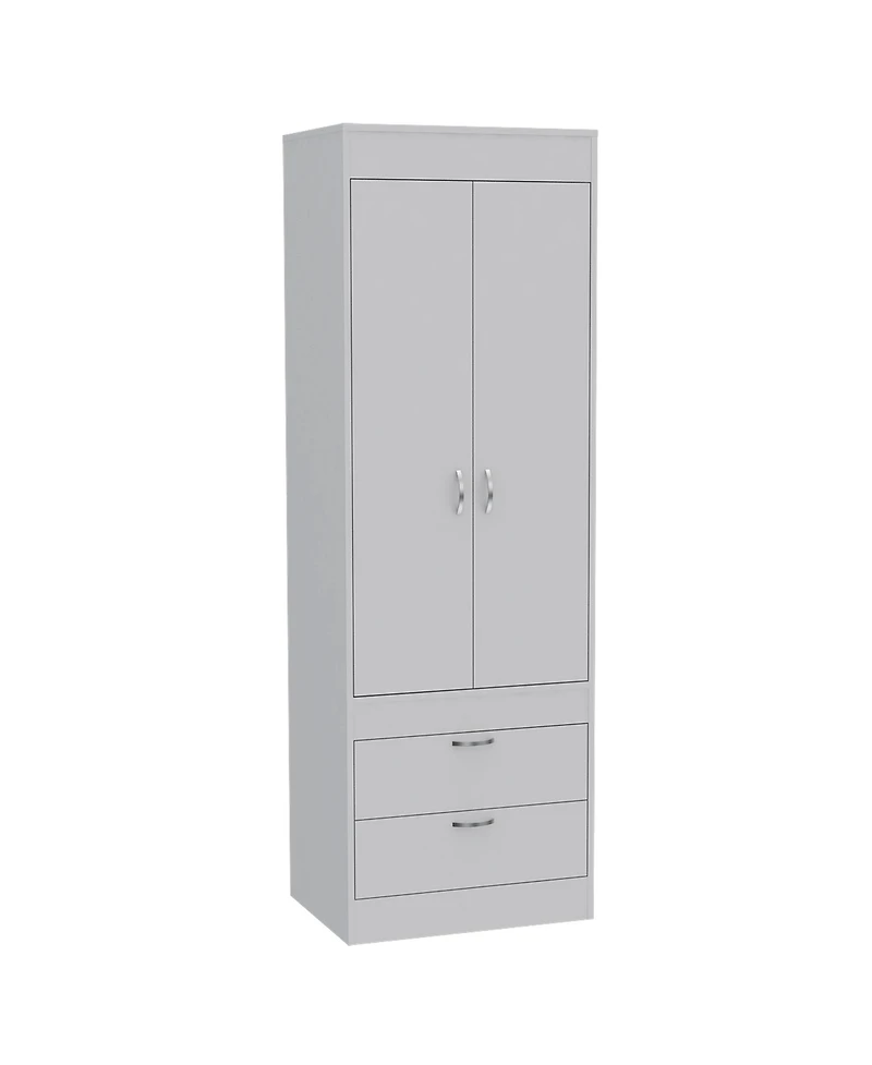 flynama Armoire with Large Double Door Cabinet Two Bottom Drawers and Hanging Rod Bedroom Storage Organizer