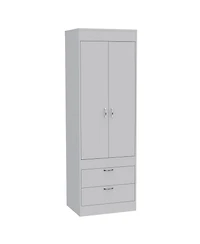 flynama Armoire with Large Double Door Cabinet Two Bottom Drawers and Hanging Rod Bedroom Storage Organizer