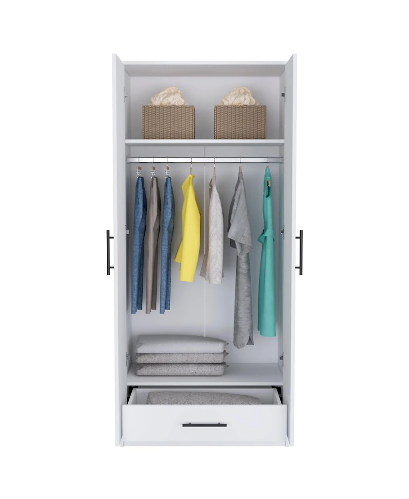 flynama Rio Double Door Armoire One Cabinet Hidden Drawer 71 Inch High Bedroom Storage Organizer with Hanging Rod