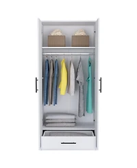 flynama Rio Double Door Armoire One Cabinet Hidden Drawer 71 Inch High Bedroom Storage Organizer with Hanging Rod