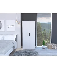 flynama Rio Double Door Armoire One Cabinet Hidden Drawer 71 Inch High Bedroom Storage Organizer with Hanging Rod