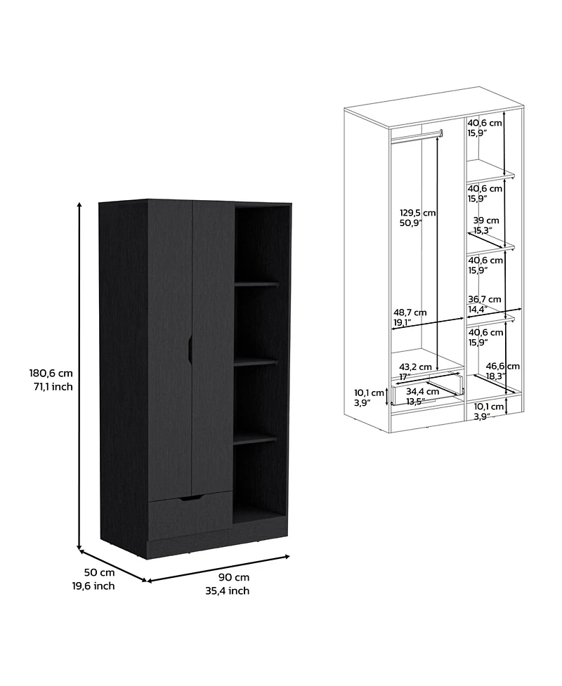 flynama Armoire 71 Inch High with 1 Drawer 4 Tier Open Shelves and 2 Doors
