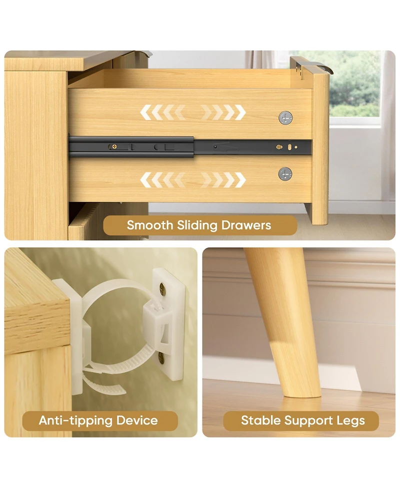 flynama 9 Drawer Fluted Wooden Dresser 63W 15.7D 29.5H for Bedroom Nursery Entrance with Wave Pattern