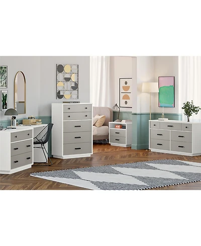 flynama Modern 5 Drawer Valencia Tall Dresser Two Tone Finish with Matte Handles for Urban Bedroom