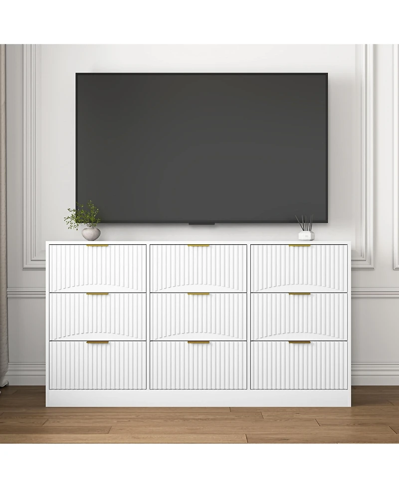 flynama Large 9 Drawer Dresser 63-Inch-Wide Wood with Handles for Bedroom Storage
