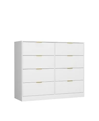 flynama 6 Drawer Dresser with Glass Front Drawers Wood for Bedroom Living Room